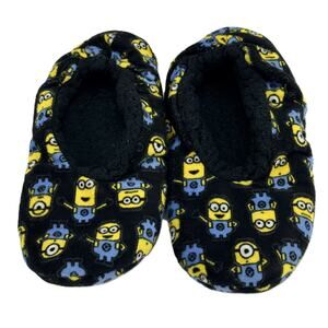 Minions Black & Yellow Fuzzy Slippers Comfort Lounge Shoes US Size 7/8